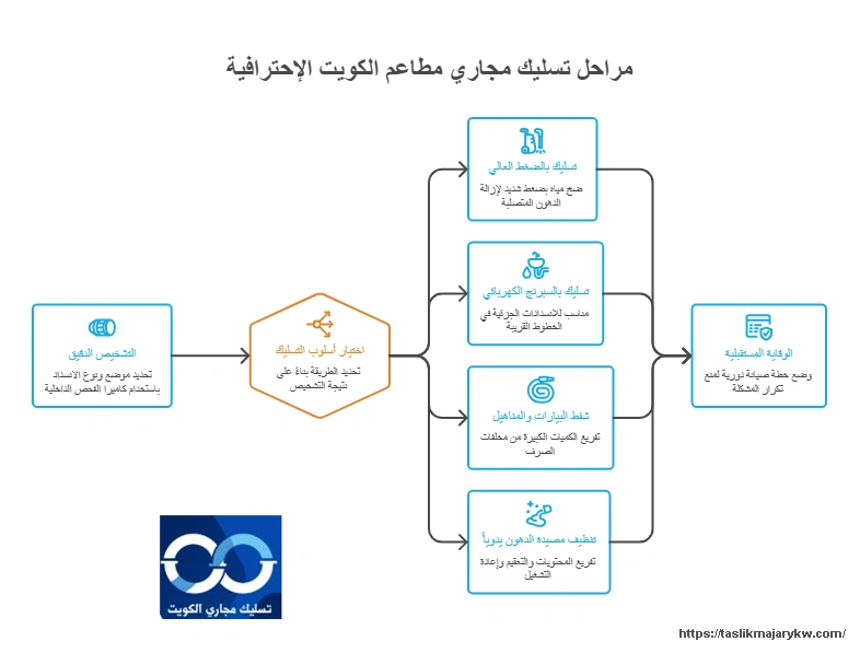 مراحل تسليك مجاري مطاعم الكويت الإحترافية